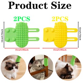 Cat Self Grooming Brush Silicone Cat Combs for Indoor Soft Cat Face Scratcher Adjustable Pet Hair Combs Cat Furniture Groomer, 4 PCS Green and Yellow Cat Self Groomer Corner Scratcher