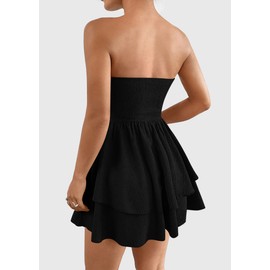 PRETTYGARDEN Women's 2025 Summer Strapless Tube Mini Dress Off Shoulder Smocked Ruffle A Line Flowy Short Party Club Dresses (Black,XX-Large)