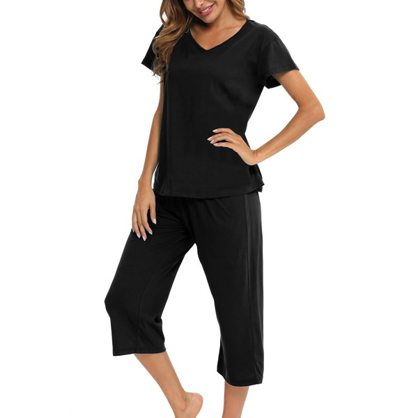 ENJOYNIGHT Womens Pyjamas Short Sleeve Top and Cropped Bottoms Pjs