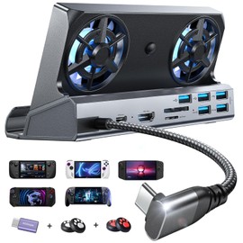 LISEN 10-IN-1 Docking Station for Steam Deck OLED&ROG Ally X&Legion Go, Dual Cooling Fan 5 USB Ports and 4K@60Hz, 100W Charging Port Support ROG Ally 30W Mode, Gigabit Ethernet Fit for Steam Deck OLED