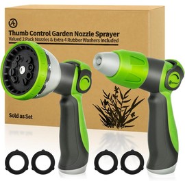 Garden Hose Nozzle - 2 Pack, Thumb Control Sprayer, Slip-Resistant Water Nozzle, Extra 4 Washers, for Watering  Lawn & Garden, Cleaning, Washing , Showering Pets - Colour: Lawngreen X2