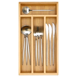 Bamboo Silverware Drawer Organizer Small Cutlery Tray Wooden Kitchen Utensil Drawer Organizer Skinny Flatware Caddy Wood Utensil Holder Drawer Spoon Fork Cutlery Organizer Narrow Silverware Tray