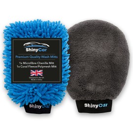ShinyCar® UK: Premium 2x Professional Car Wash Mitts: Microfibre Noodle Washing Mitt & Microfiber Detailing Glove With Soft Mesh For Bugs, Valeting Kit, Gift Product, Safer than Cleaning Cloth/Sponge