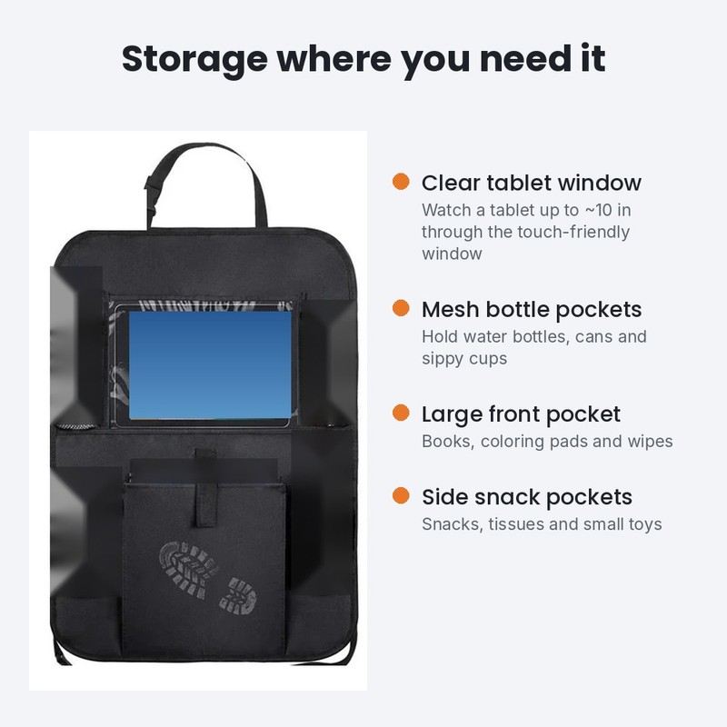 Car Backseat Organizer with Clear Tablet Holder – Kick Mat