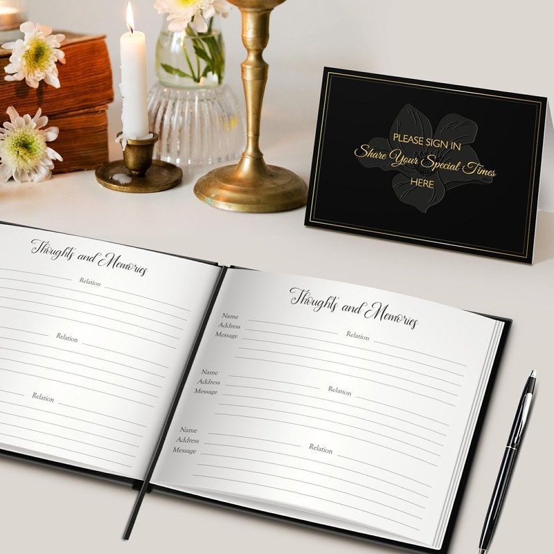 In Loving Memory Funeral Guest Book with Table Sign, Pen