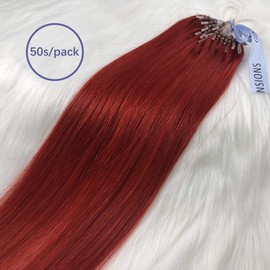 GOOFIT 20" Micro Loop Hair Extensions Real Human Hair Extensions Double Ring Beads - 1g/s 50s/pack - (20" #RED)