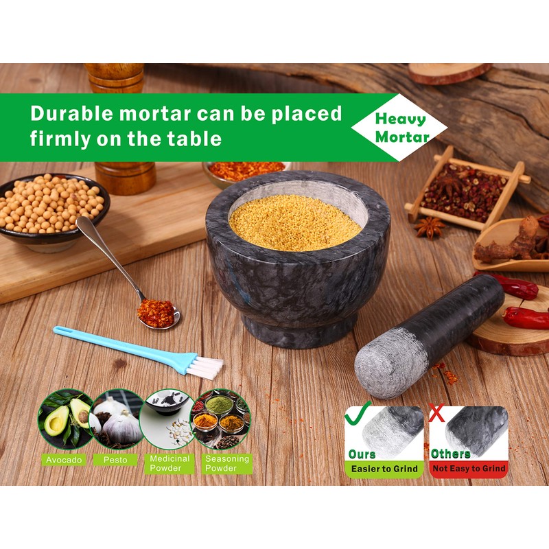 Aisiming Mortar and Pestle Set Polished Natural Marble Guacamole Molcajete