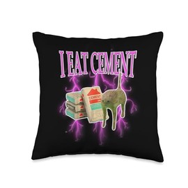 I Eat Cement Cursed Funny Meme Cat Trend Sarcastic Meme Throw Pillow