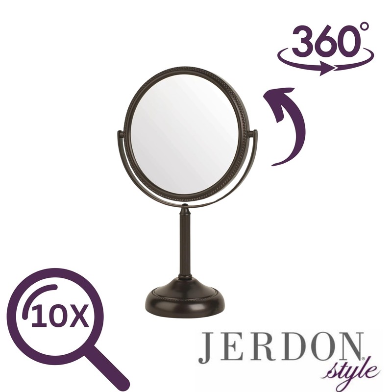JERDON Two-Sided Tabletop Makeup Vanity Mirror - 10X-1X Magnification &