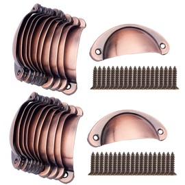 Bestgle 20 Packs Retro Shell Cup Handles, Brushed Red Copper Kitchen Cupboard Drawer Shell Pull Handles with Screws (81 x 35 mm)