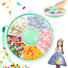 SUPRROW Snack Box with 5 Compartments for Children, Portable Snack Box for Turning Snack Box, Round Snack Boxes for Outdoor, Family, Party