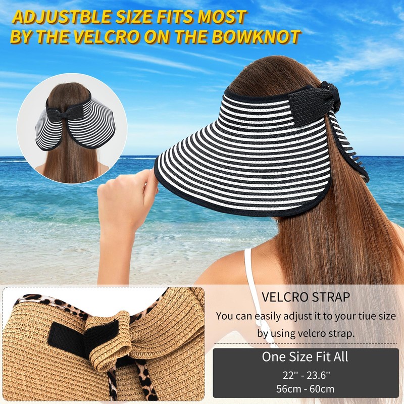 Maylisacc Adjustable Straw Open Top Straw Sun Hat Roll-Up Design,