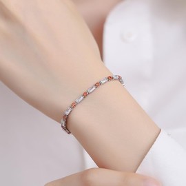 Women's Platinum Plated Rectangle Zircon Colorful Slide Adjustable Bracelet for Gift, Copper, Cubic Zirconia