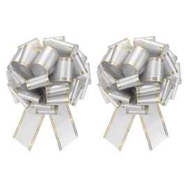 MECCANIXITY 2pcs 16 Inch Giant Large Pull Bow Big Metallic Car Bows Ribbon with Gold Edge for Wedding Presents Gift Wrapping Christmas, Silver