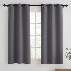 PONY DANCE Net Curtains, Opaque Kitchen Curtains, Short Eyelet Curtain, Set of 2, H 114 x W 106 cm, Blackout Curtains for Small Windows, Grey
