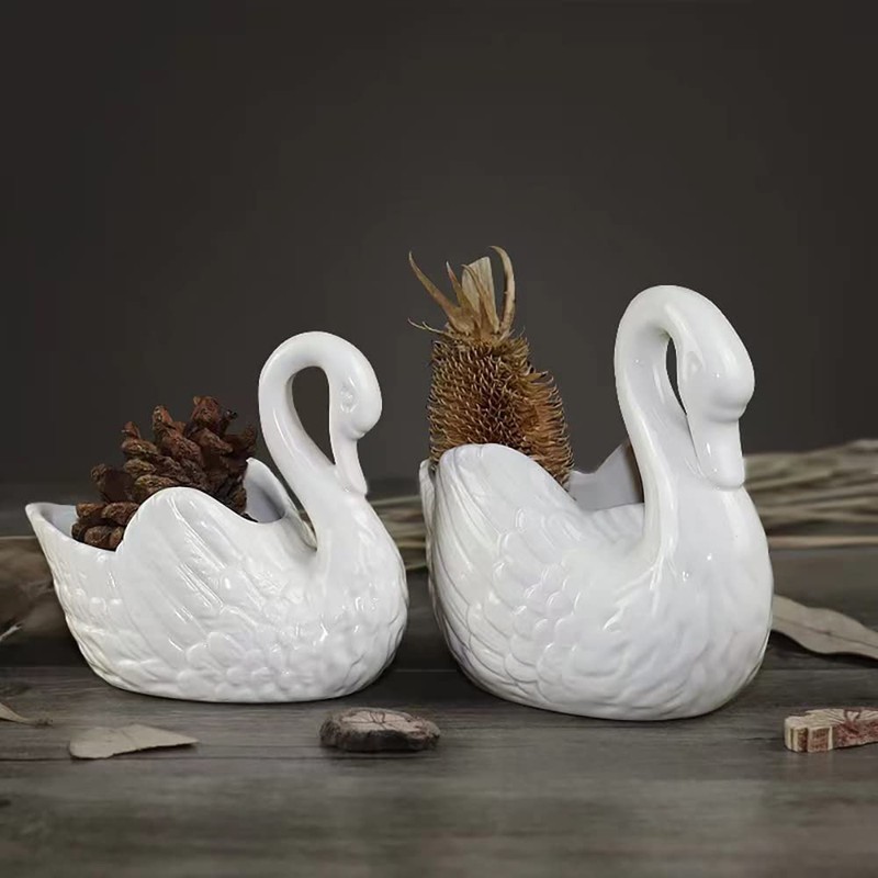 Xesagsnv White Swan Succulent Planter, Porcelain, Candle Holder (2 Pack)