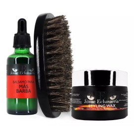 Josue Echavarria Kit Loción Crecimiento Barba Cera Para Barba Y Cepillo Negro