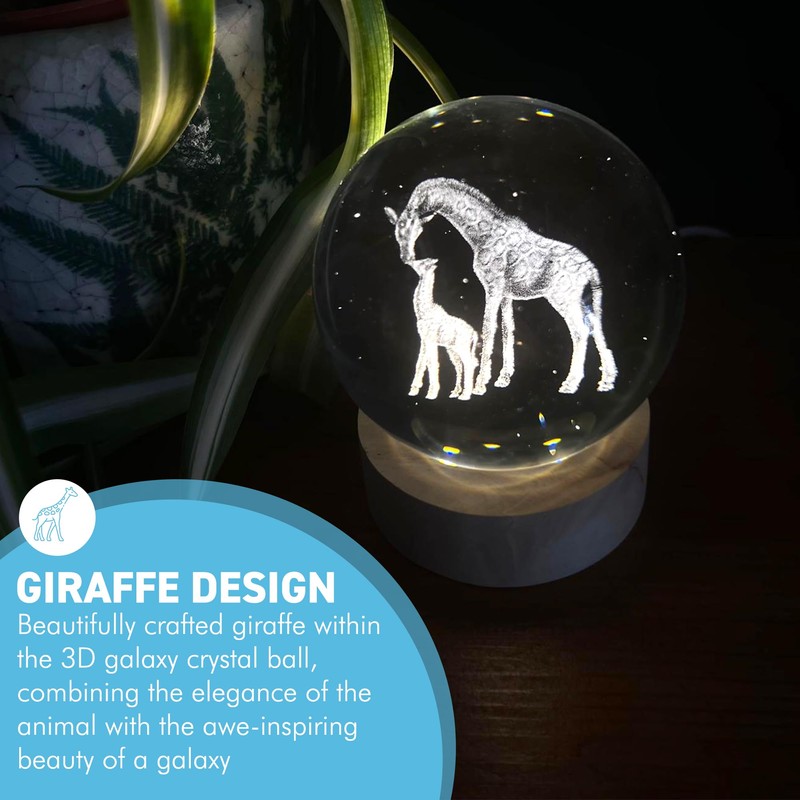 Thorness 3D Crystal Ball Night Light USB Lamp with Giraffe