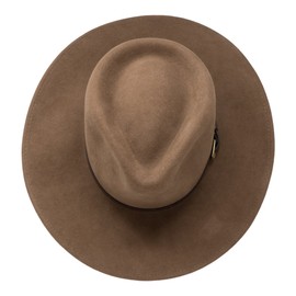 Borges & Scott Premium Lewis - Wide Brim Fedora Hat - 100% Wool Felt - Water Resistant - Leather Band - Light Brown - 58cm (S)