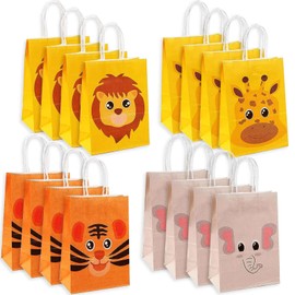 SIMIN 16 Pcs Zoo Goodie Bags with Handle - Small Animal Gift Bags Party Favors Bags Fall for Kids Birthday Party, Baby Showers and Party Supplies