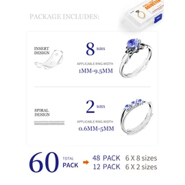 ELETIUO Ring Size Adjuster for Loose Rings - 60Pack, 2 Styles, Ring Guard, Ring Sizer, 10 Sizes Fit for Man and Woman Ring