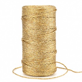 KINGLAKE Gold Twine String,Christmas Metallic Gold Twine String Bakers Twine for Gift Wrapping and Crafts,328 Feet 1.5mm Gold Glitter String Thread
