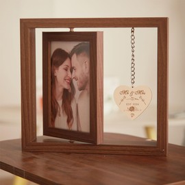 JETAINE Wedding Gifts for Bride and Groom Photo Frame Rotating Floating Mr and Mrs EST 2024 Wooden Picture Frames Wedding Engagement Presents for Couple, Display Two 4x6 Inch Photos