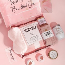 GRANNY SAYS Christmas Gifts for Women, Gift for Mom, Birthday Gifts, Spa Gifts Set, Self Care for Women with Luxury Flannel Blanket, Get Well Gifts for Women, Mom, Best Friends, Wife, Sister, Pink