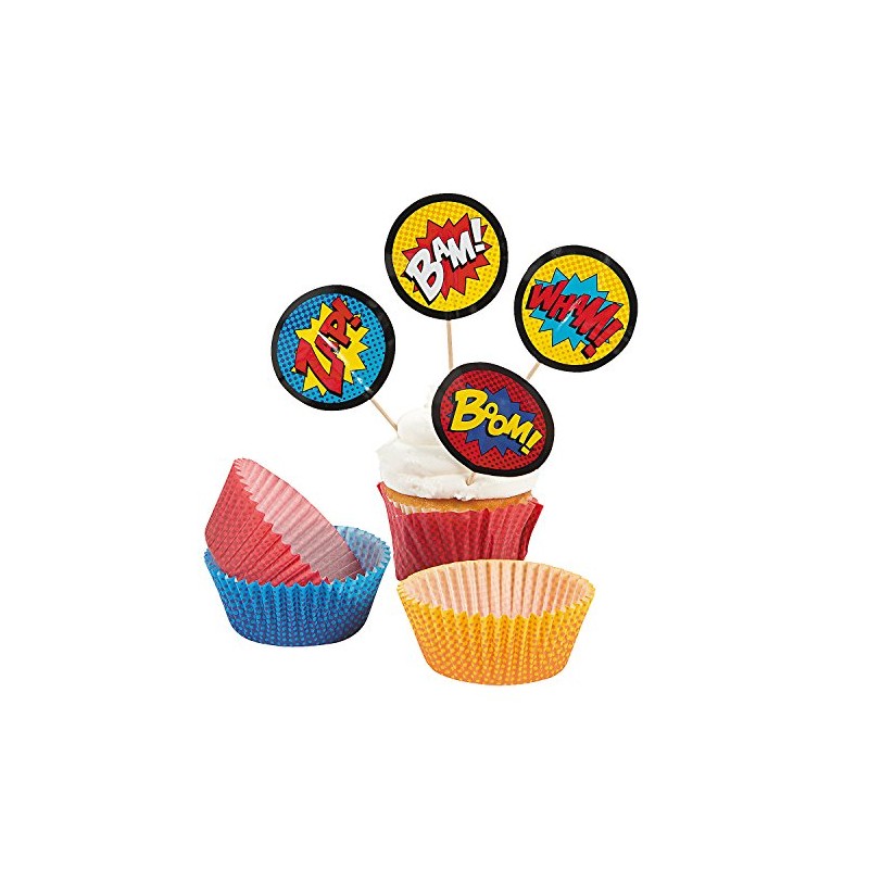 Fun Express - Superhero Baking Cups W/picks - Party Supplies