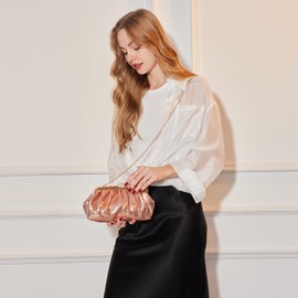 Kseymeir Evening Clutch Purse for Women Cloud Evening Bag Dumpling Sequin Glitter Handbags Chain Bag Ruched Clutch for Formal Prom Party Cocktail, Pink