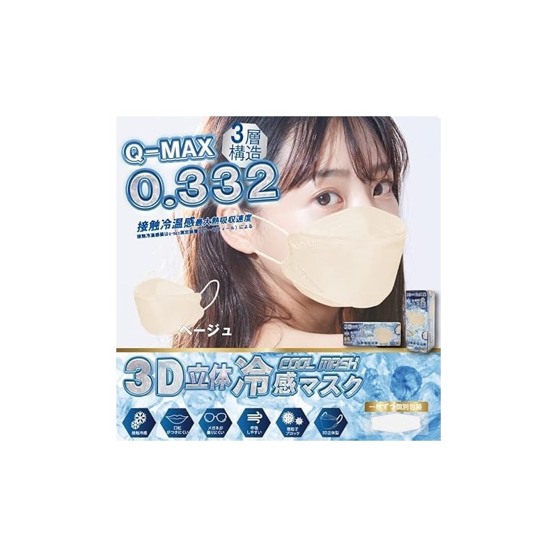 Hiro Corporation Cool Mask, Beige, Regular Size, 30 Sheets x