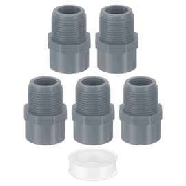 uxcell PVC Adapter Pipe Fitting, 5Pcs 3/4" 2-Way Connectors with Sealant Tape (Socket x Male Thread), Hose Adapter Coupling for Plumbing Water Line (Grey)