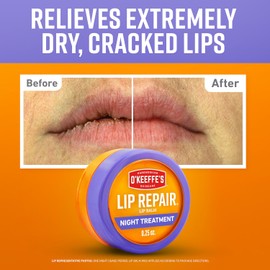 O'Keeffe's Bálsamo labial de tratamiento nocturno para reparación de labios, tarro de 0.25 onzas, paquete de 1 Para labios agrietados extremadamente secos con aceites acondicionadores profundos