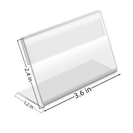Hufopik 4 pcs mini card stand,3.6*2.4 inches acrylic name plates for desks, vendor booth display items, supplies,table number stands, party food labels, basket labels clip on, table name cards