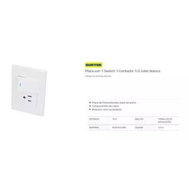 Surtek Placa Con 1 Switch 1 Contacto 1/2 Color Blanco Surtek P624b