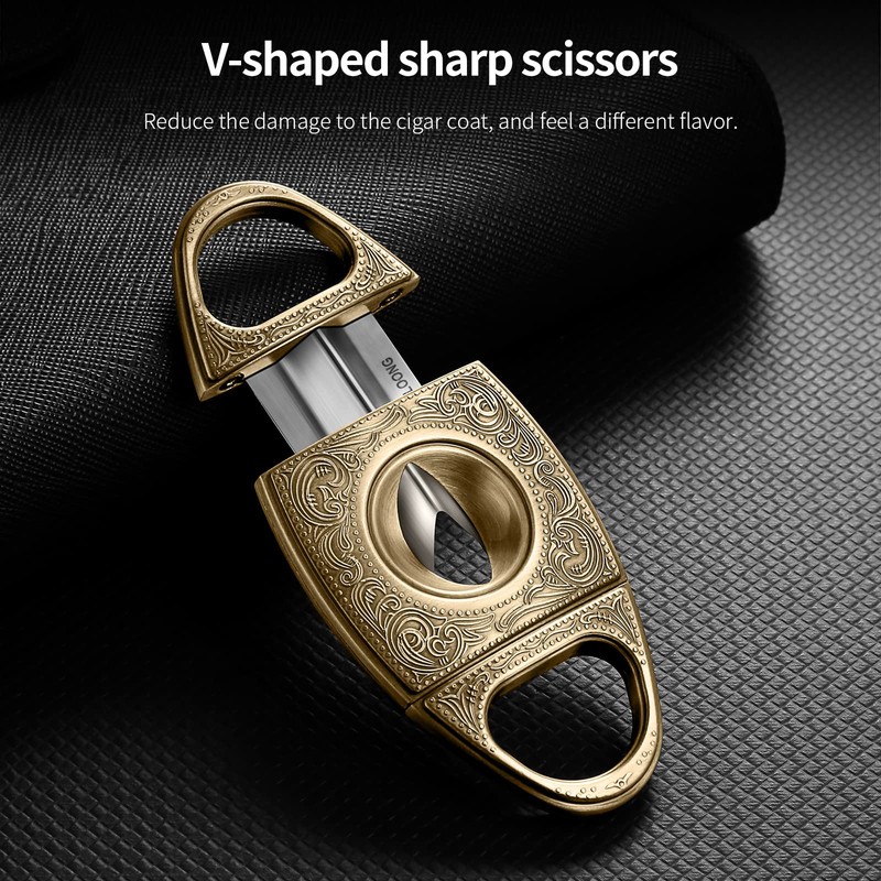 CIGARLOONG Cigar Cutter Stainless Steel Silver Bronze Engraved V Cut