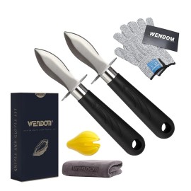 Wendon Oyster Knife Set-2 Knives & L5 Cut Resistant Gloves & Lemon Squeezer 5pc