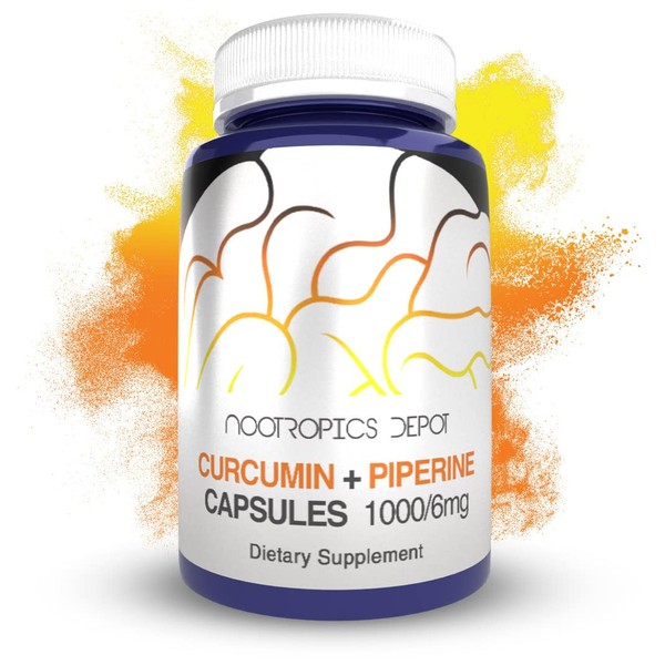 Nootropics Depot Curcumin + Piperine Capsules | 1000mg Curcumin + 6mg Piperine | 60 Count