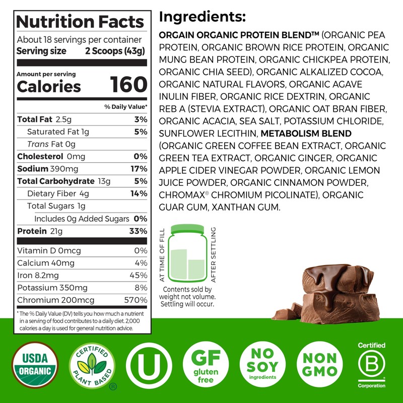 Orgain Organic Protein Metabolism Blend, Chocolate Fudge