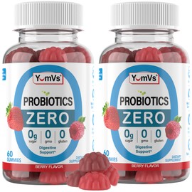 YUM-V'S - Zero Sugar Probiotic Gummies for Digestive Health - Sugar Free Probiotics for Women, Men & Kids - Gut Health Probiotic Gummies for Adults & Kids (60 Count (Pack of 2))