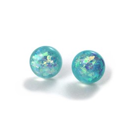 12mm Light Aqua Blue Synthetic Fire Opal Stud Earrings - Titanium or Stainless Steel