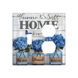 LuHuoLu Decorative Outlet Covers Blue Flower Bottles Wood Plank 2 Gang Wall Plate Cover Single Toggle Duplex Combo Two Switch Light Switch Cover Plate Jumbo Dual Gfci Faceplate