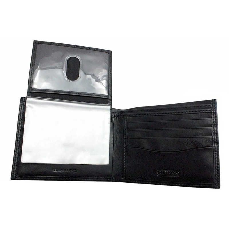 Guess Men's Leather Passcase Wallet, Black Plaque, One Size