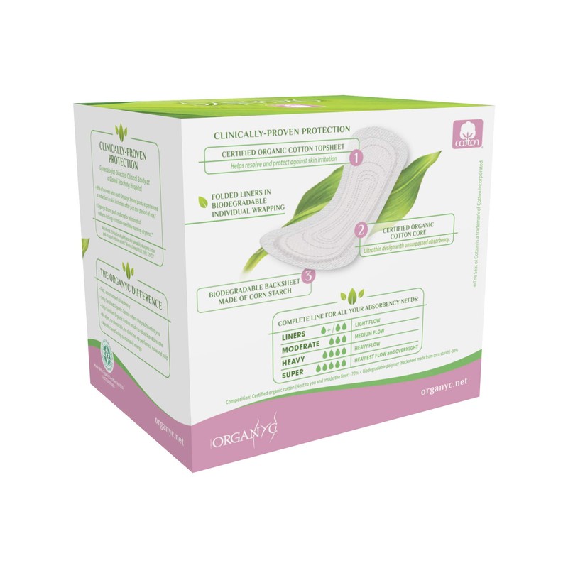 ORGANYC Hypoallergenic 100% Organic Cotton Panty Liners, 24-count Boxes (Pack