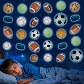 BOXOB 3pcs Glow in the Dark Sports Wall Stickers, Luminous Glowing Sports Wall Decals Basketball Baseball Football Rugby Ball Luminous Decals for Room Gymnasium Decoration