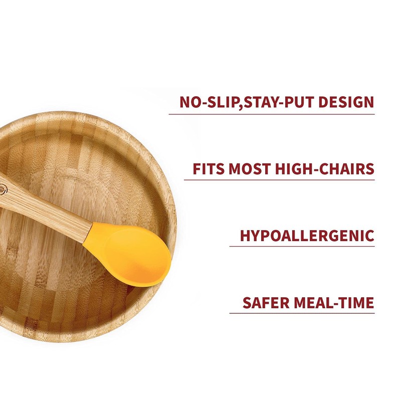 Vinsani Bamboo Bowl and Spoon Set for Baby/Toddler, Suction Plate,