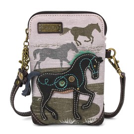 Chala Crossbody Cell Phone Purse-Women Canvas Multicolor Handbag with Adjustable Strap Safari Horse Gray