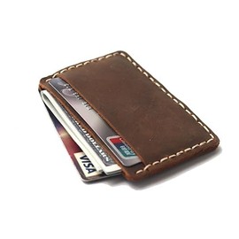 YAN TA HANDMADE Handcrafted Front Pocket Card Holder, Leather Minimalist Cardcase, Credit Card Holder, 3 Card Slots
