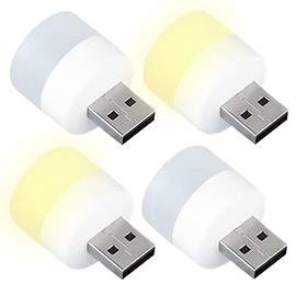 DASITON Plug in LED Night Light Mini USB LED Light Flexible USB LED Ambient Light Mini USB LED Light, LED Portable car Bulb, Indoor, Outdoor, Reading, Sleep(2White+2Yellow)