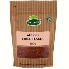 Aleppo Chilli Flakes 500g by Hatton Hill | Pul Biber, Semi-Dried Red Pepper, Crushed, Middle East Cuisine, Mildly Hot, Marash Pepper